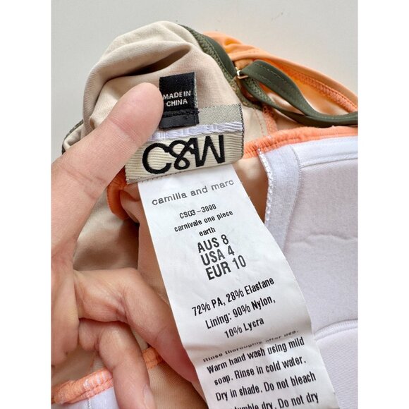 C&M CAMILLA AND MARC Carnivale Earth Green Orange One Piece Swimsuit, Size 4 - Picture 10 of 11